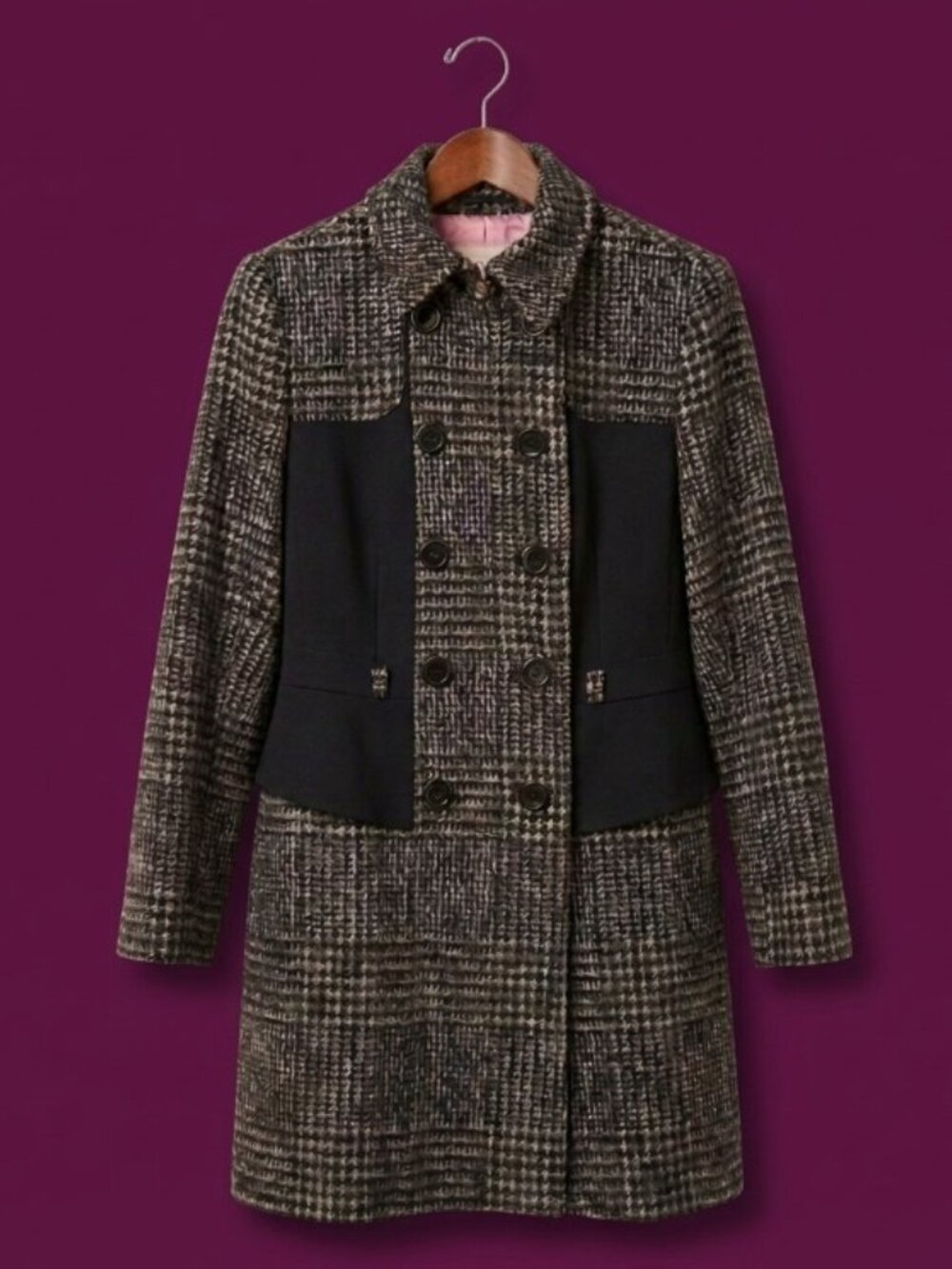 Betsey Johnson Black and White Tweed Pea Coat